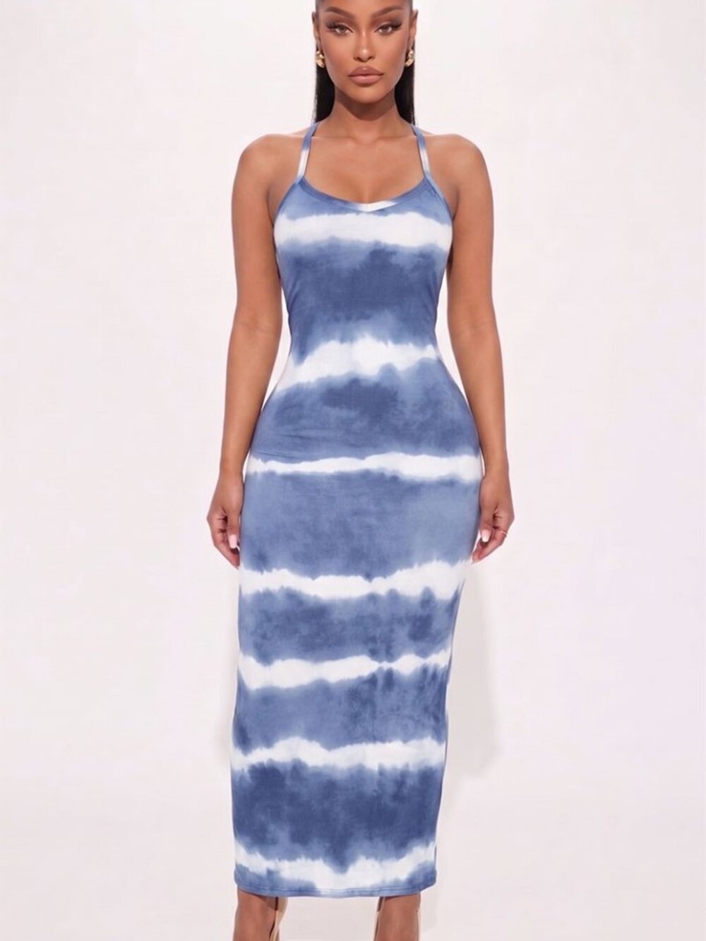 Blue/White Tie-Dye Maxi Dress – Size Small